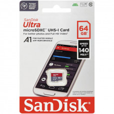 Карта памяти micro SDXC 64Gb SanDisk; Ultra; Class 10; UHS-I U1 A1 140MB/s; No-adapter 